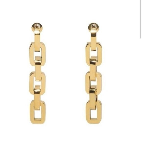 NEW Eddie Borgo Gold Supra Chain Link Post Earrings 2” Drop 12k Gold Vermeil - Picture 4 of 10